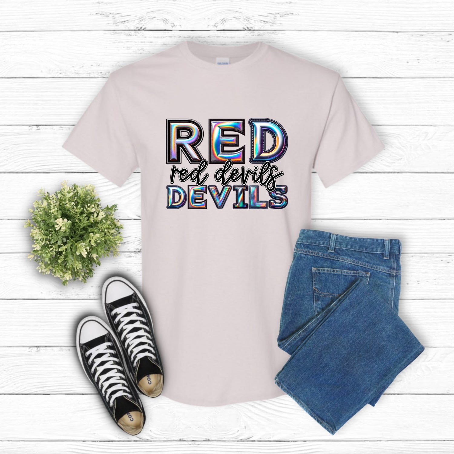 RED DEVILS – School Mascot DTF Transfer (view 1 of 2) – by Lazy Day Crafts – DTF Transfers – School Mascot, School Spirit