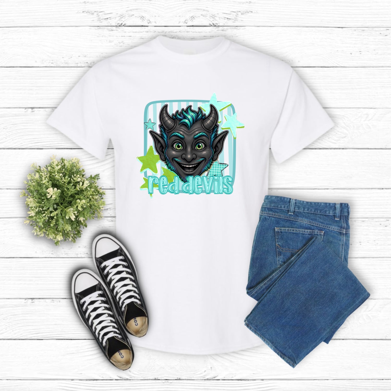 RED DEVILS – School Mascot DTF Transfer (view 2 of 2) – by Lazy Day Crafts – DTF Transfers – School Mascot, Apparel Decora...