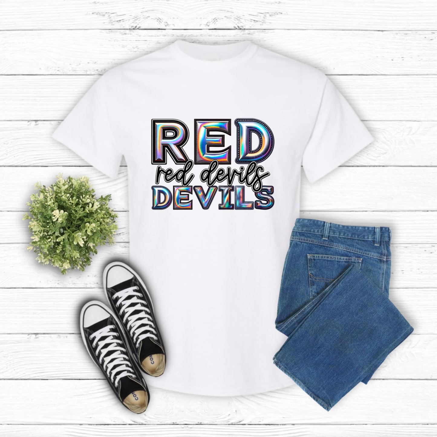RED DEVILS – School Mascot DTF Transfer (view 2 of 2) – by Lazy Day Crafts – DTF Transfers – School Mascot, School Spirit