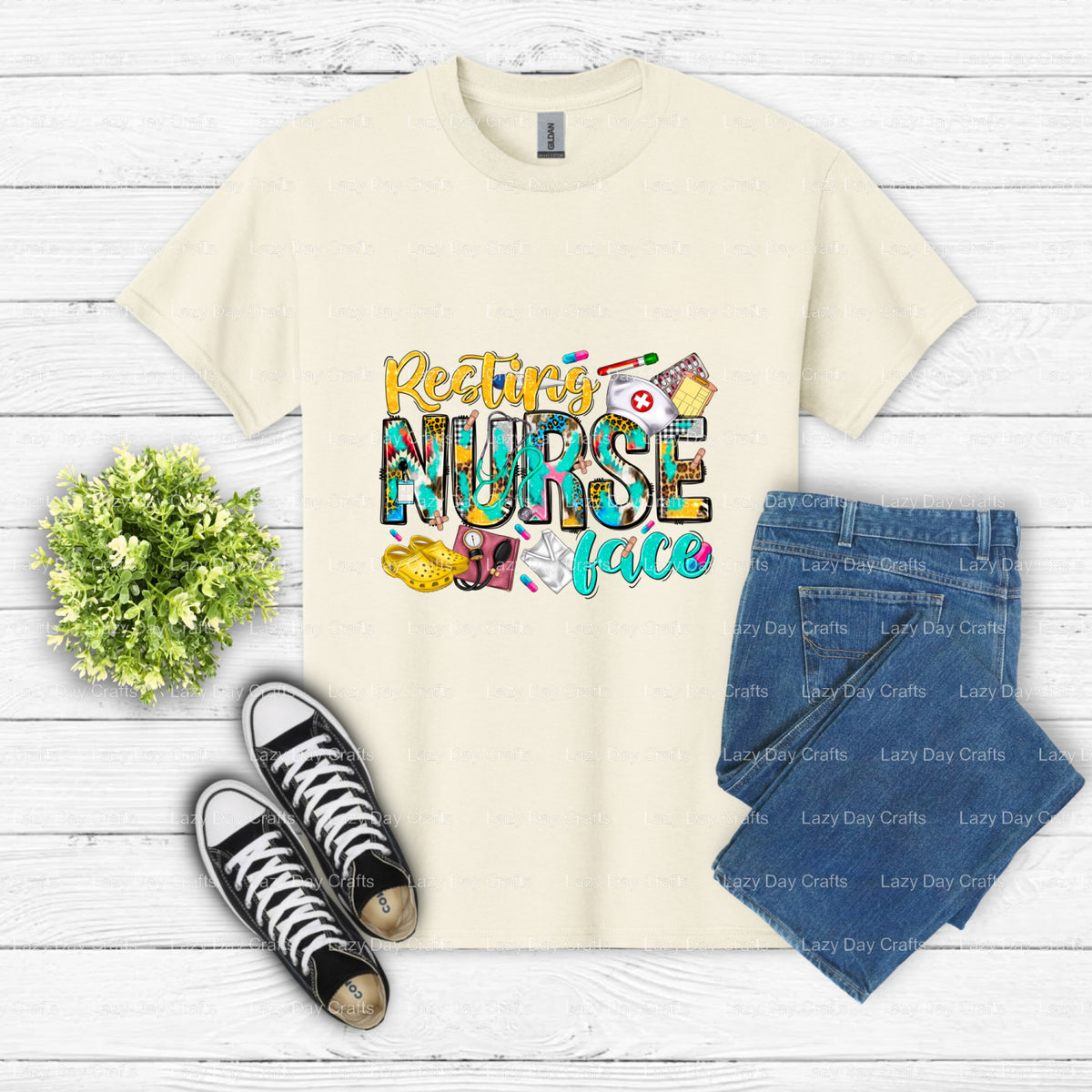 RESTING NURSE FACE – Nurse DTF Transfer (view 1 of 2) – by Lazy Day Crafts – DTF Transfers – Nurse, DTF Transfers