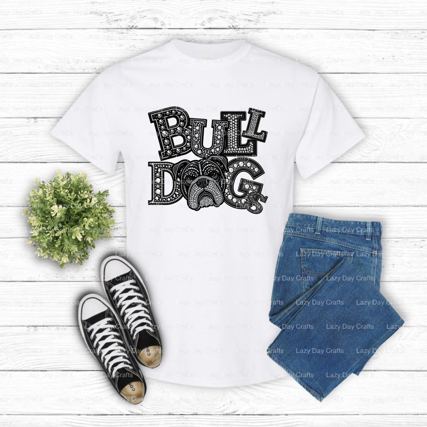 Rhinestone Bulldog Head – School Mascot DTF Transfer (view 1 of 2) – by Lazy Day Crafts – DTF Transfers – School Mascot, S...