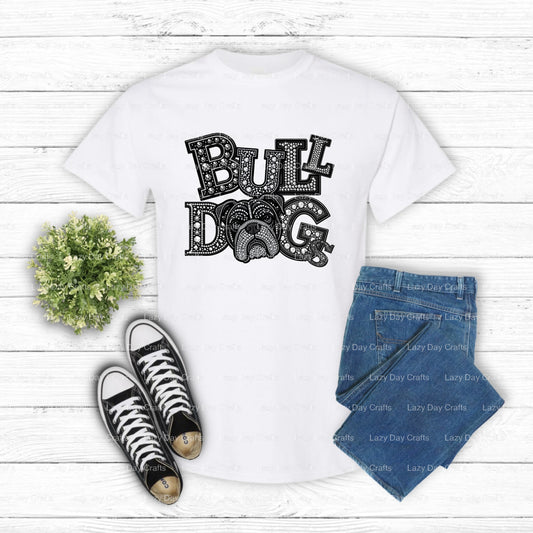 Rhinestone Bulldog Head – School Mascot DTF Transfer (view 1 of 2) – by Lazy Day Crafts – DTF Transfers – School Mascot, S...