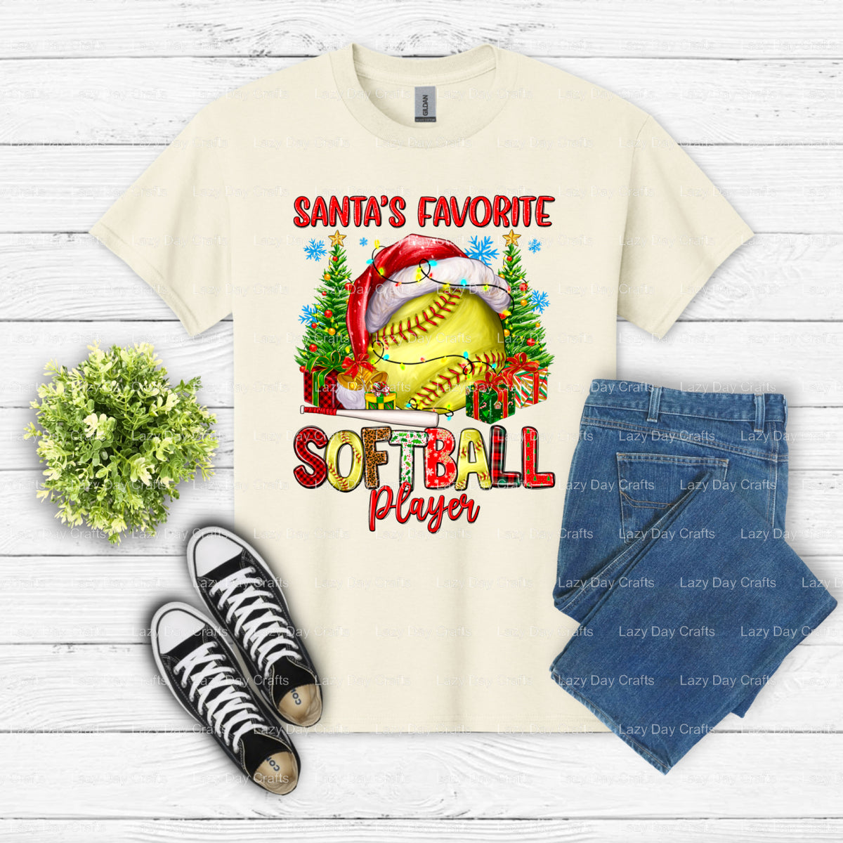Santa's Favorite Softball Player – Softball DTF Transfer (view 2 of 2) – by Lazy Day Crafts – DTF Transfers – DTF Transfer...