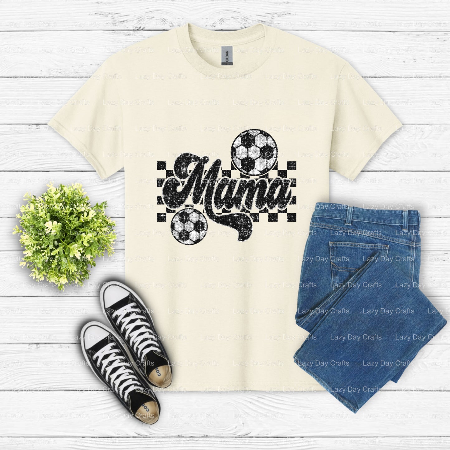 Sequin Checkered Soccer Mama – Soccer DTF Transfer (view 1 of 2) – by Lazy Day Crafts – DTF Transfers – DTF Transfers, Soccer