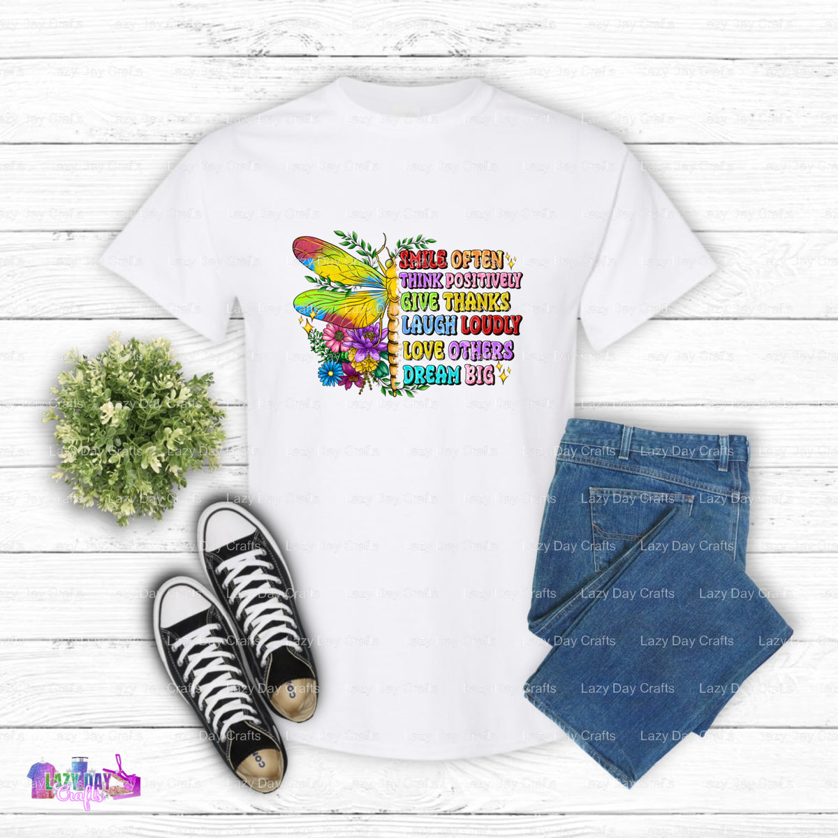 Smile Often Think Positively – Premade DTF Transfer (view 2 of 2) – by Lazy Day Crafts – DTF Transfers – DTF Transfers, Pr...