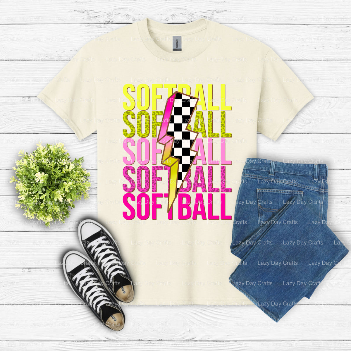 Softball Lightning Bolt – Ready to Press DTF Transfer (view 2 of 2) – by Lazy Day Crafts – DTF Transfers – DTF Transfers,...
