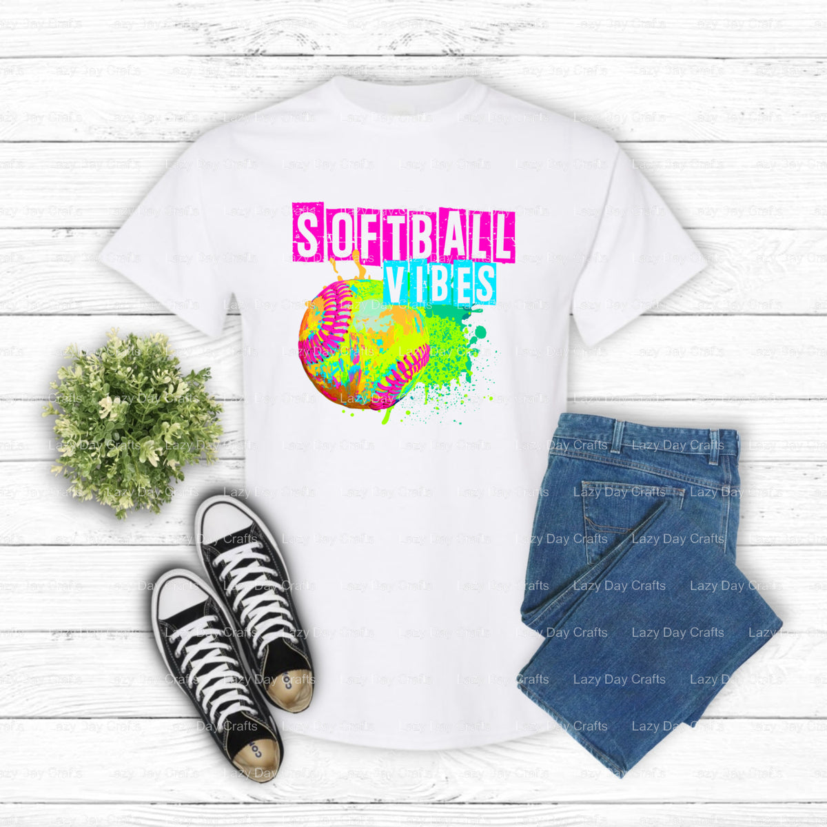 Softball Vibes – Softball DTF Transfer (view 1 of 2) – by Lazy Day Crafts – DTF Transfers – DTF Transfers, Premade DTF