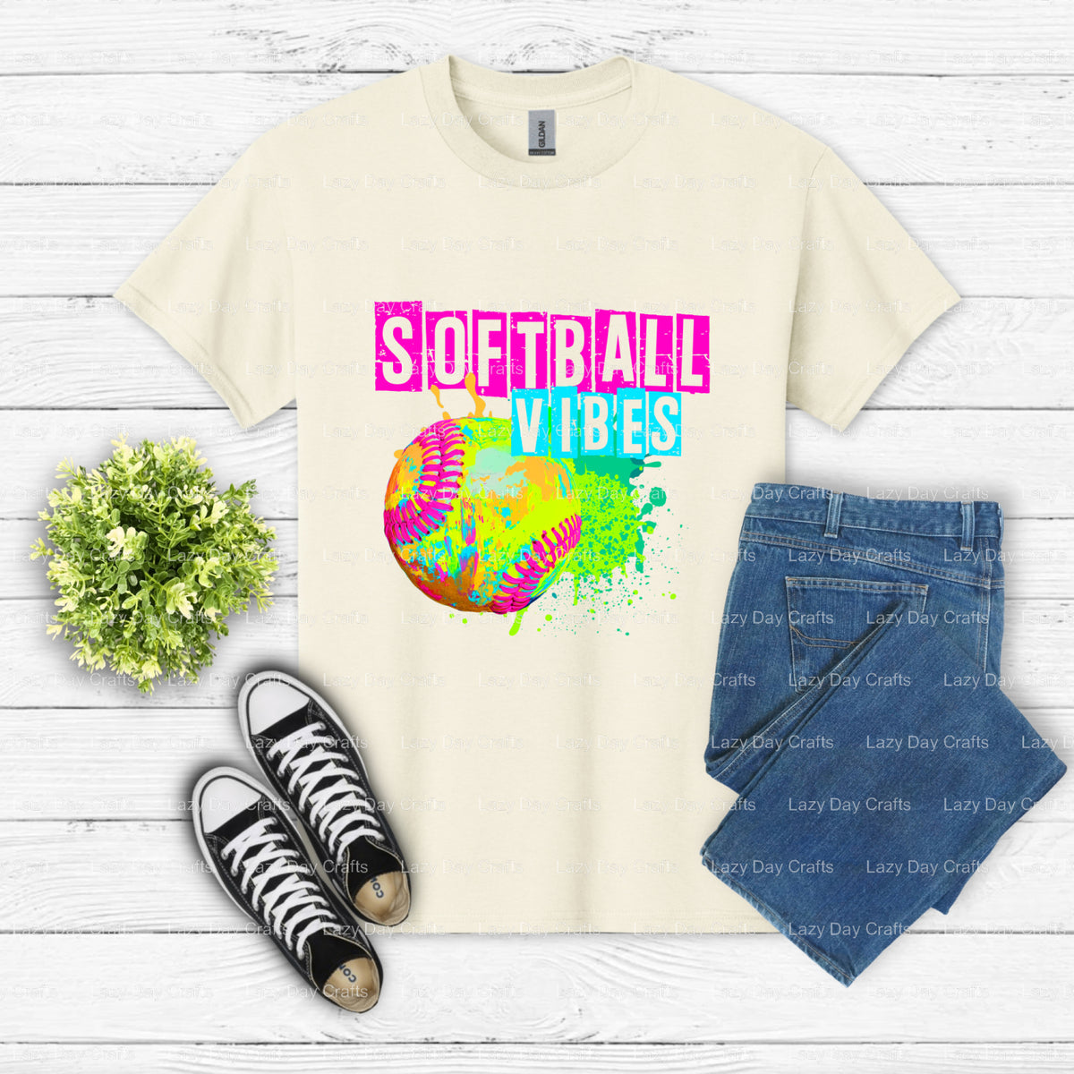 Softball Vibes – Softball DTF Transfer (view 2 of 2) – by Lazy Day Crafts – DTF Transfers – DTF Transfers, Premade DTF