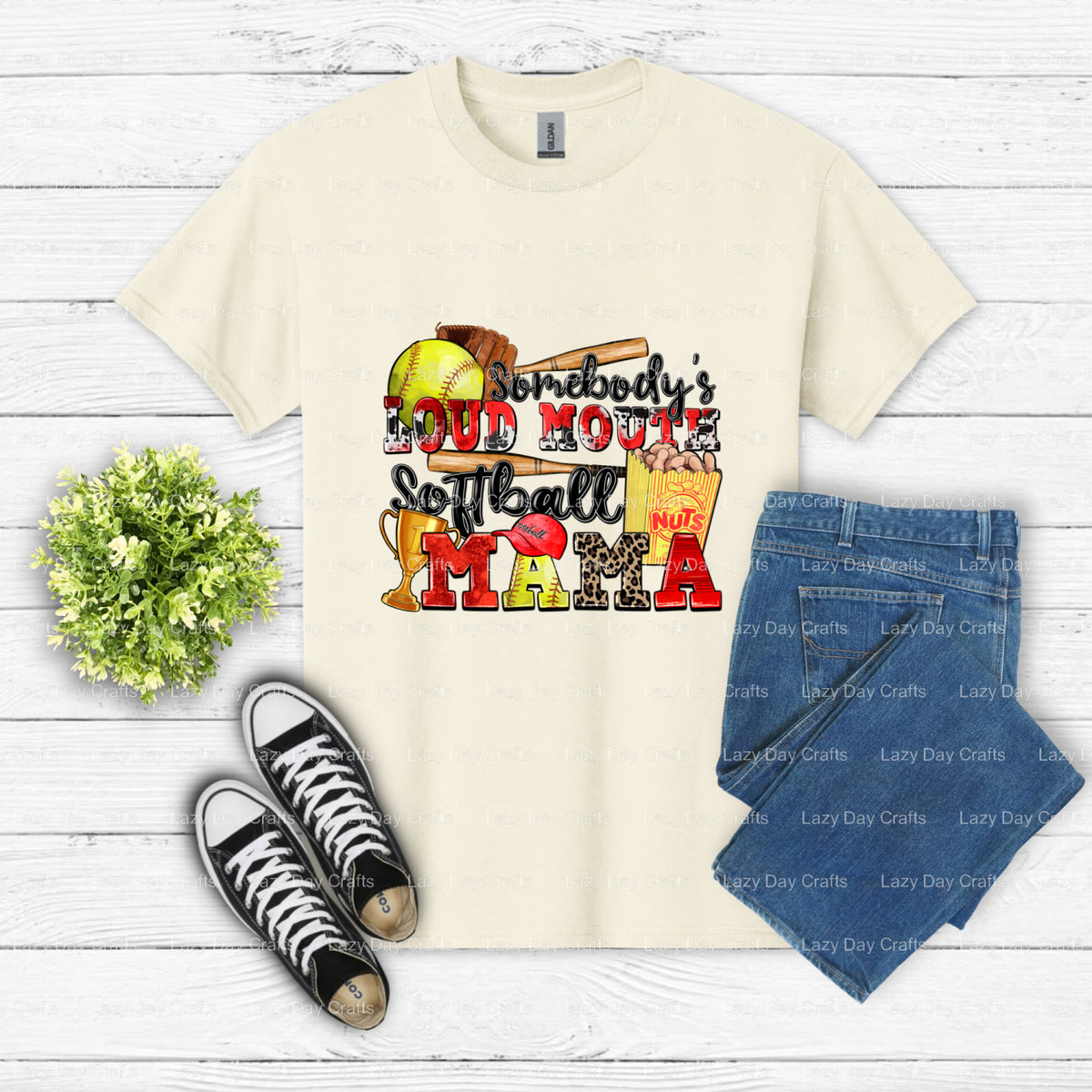 SOMEBODY'S LOUD MOUTH SOFTBALL MAMA – Softball DTF Transfer (view 1 of 2) – by Lazy Day Crafts – DTF Transfers – DTF Trans...