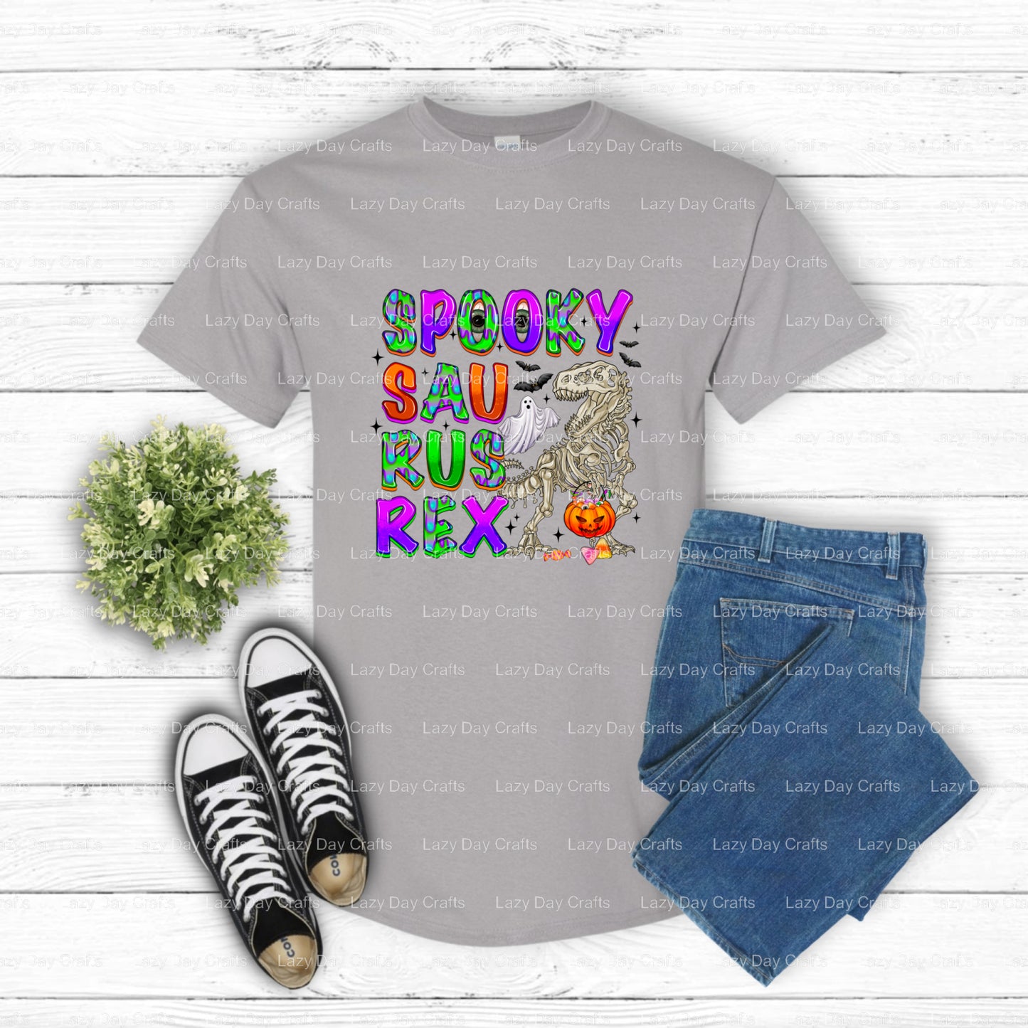 Spooky Saurus Rex – DTF Transfer (view 2 of 2) – by Lazy Day Crafts – DTF Transfers – DTF Transfers, Premade DTF