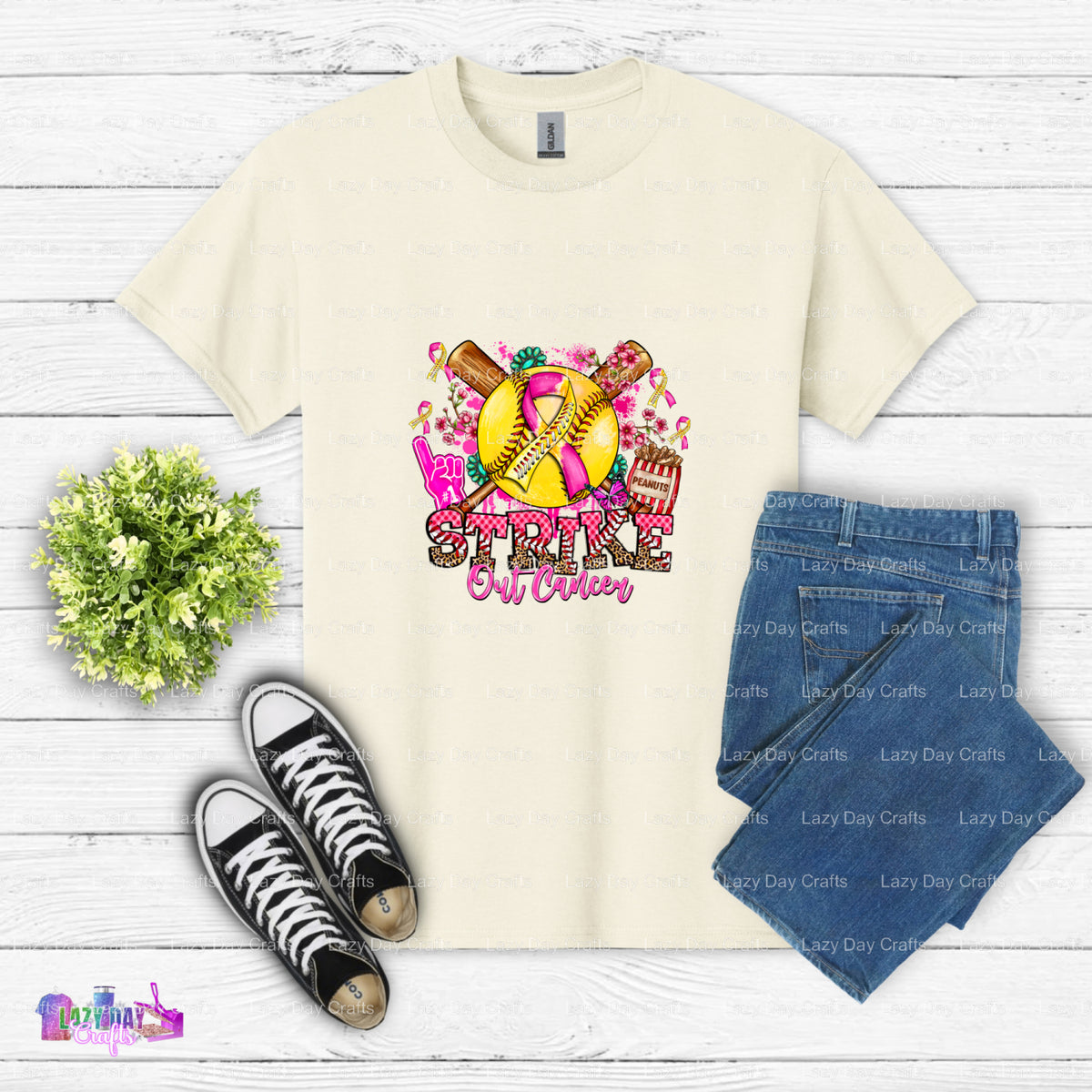 Strike Out Cancer Softball – DTF Transfer (view 2 of 2) – by Lazy Day Crafts – DTF Transfers – DTF Transfers, Premade DTF