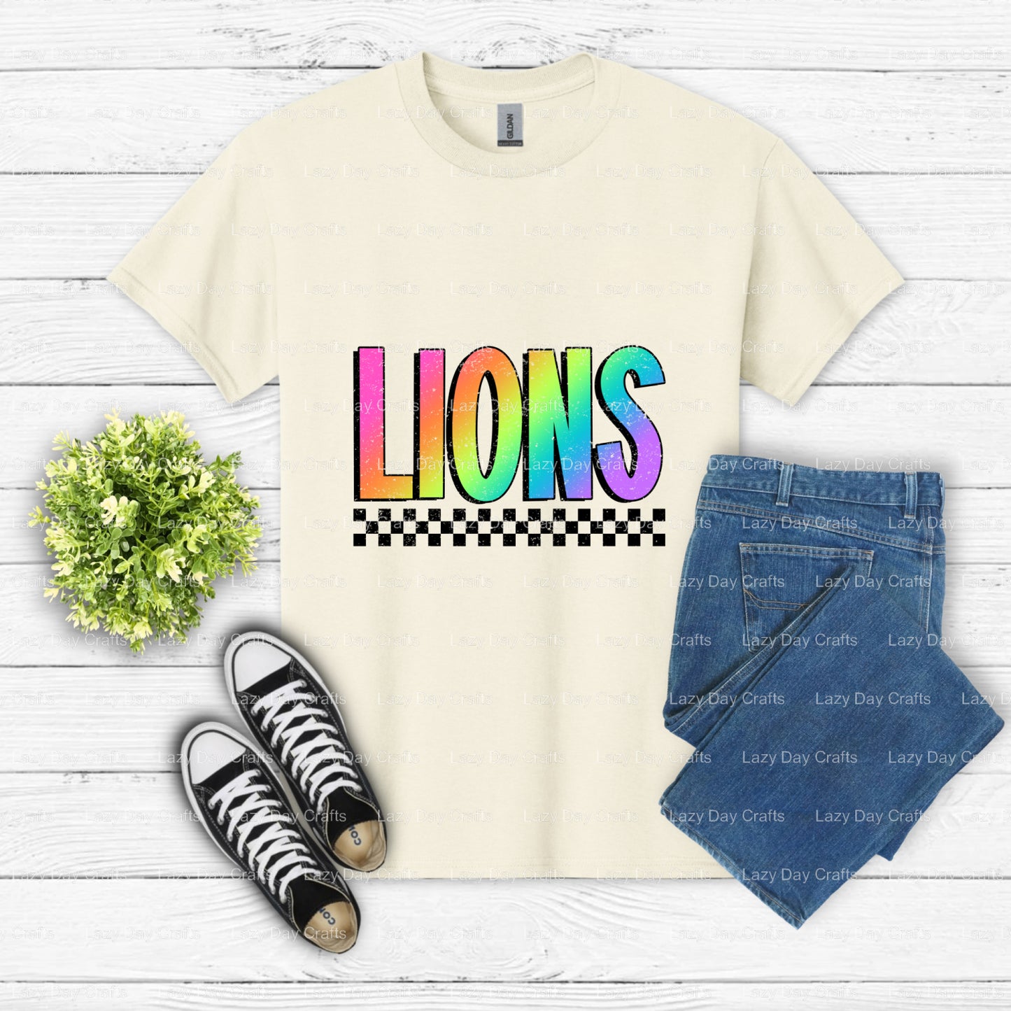 Stylized Lion Head Mascot – School Spirit DTF Transfer (view 1 of 2) – by Lazy Day Crafts – DTF Transfers – School Mascot...