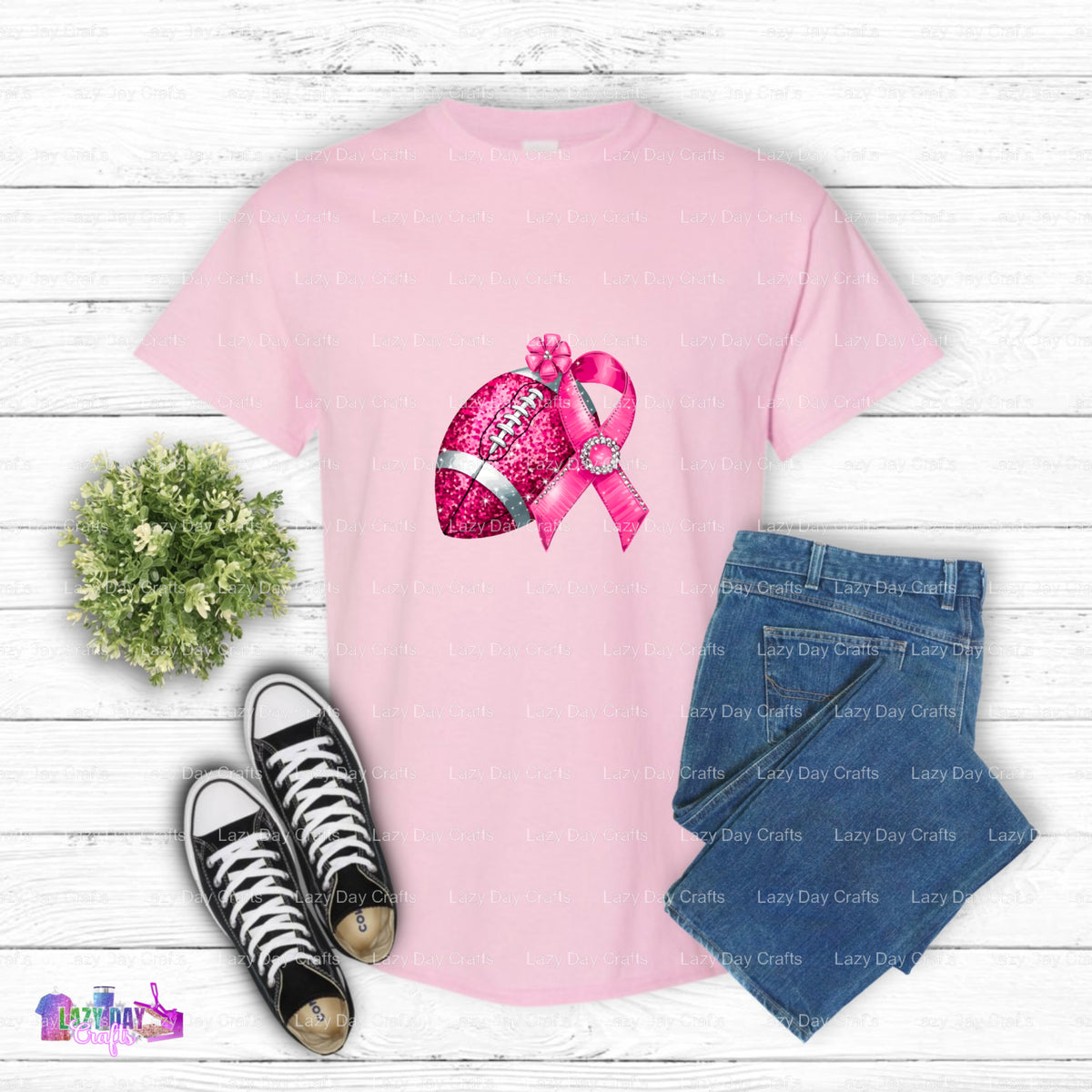 Support Save Tackle Fight Breast Cancer Awareness Football – DTF Transfer (view 2 of 2) – by Lazy Day Crafts – DTF Transfe...
