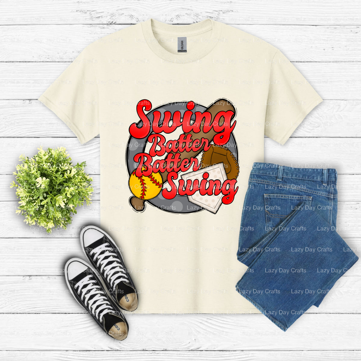 Swing Batter Softball – Ready to Press DTF Transfer (view 2 of 2) – by Lazy Day Crafts – DTF Transfers – DTF Transfers, Pr...