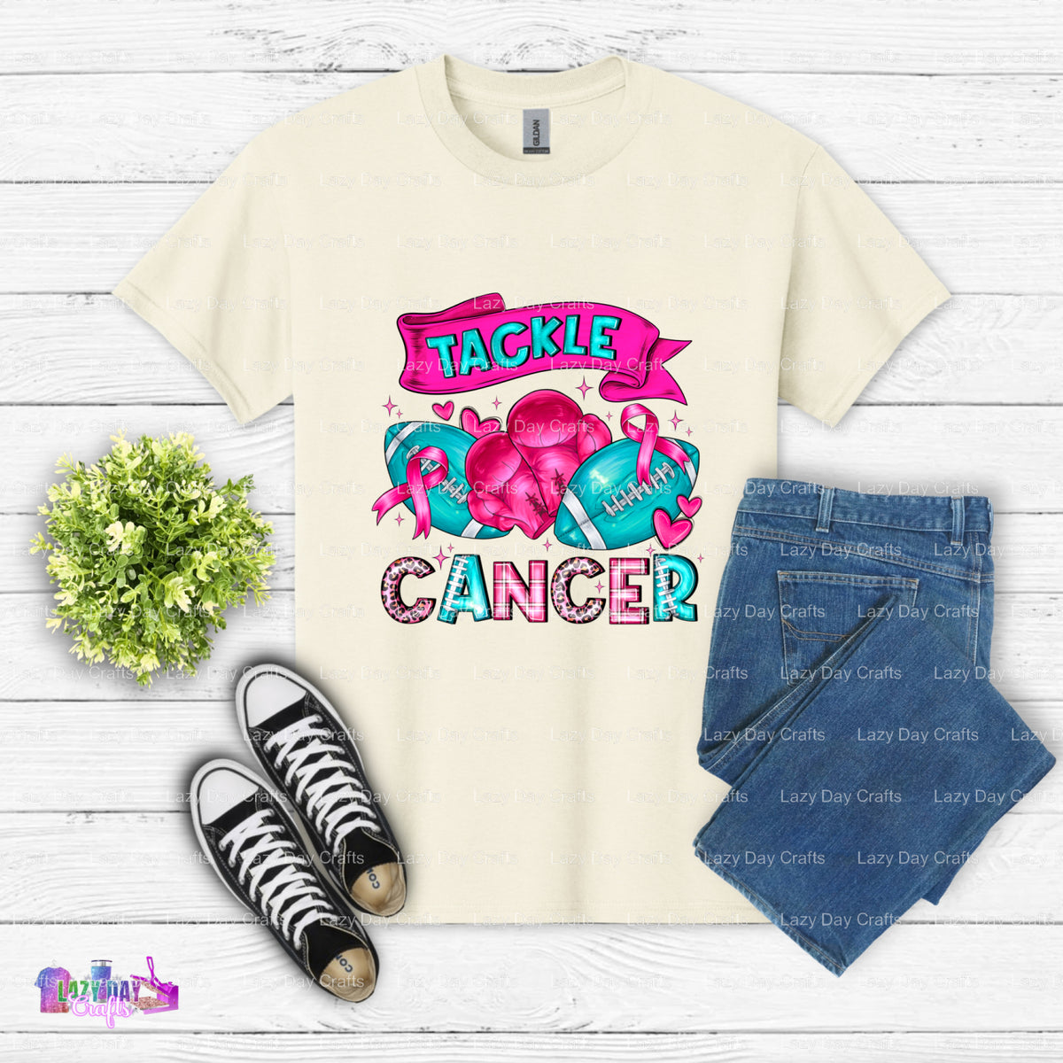 TACKLE CANCER – Breast Cancer Awareness DTF Transfer (view 2 of 2) – by Lazy Day Crafts – DTF Transfers – DTF Transfers, P...