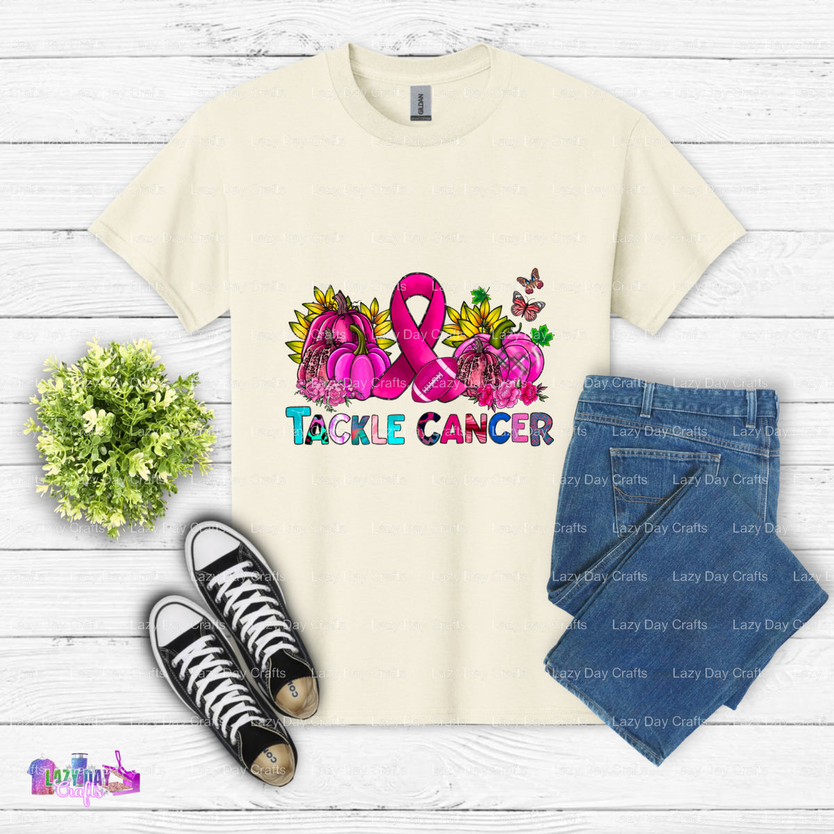 TACKLE CANCER – Breast Cancer Awareness DTF Transfer (view 2 of 2) – by Lazy Day Crafts – DTF Transfers – DTF Transfers, P...
