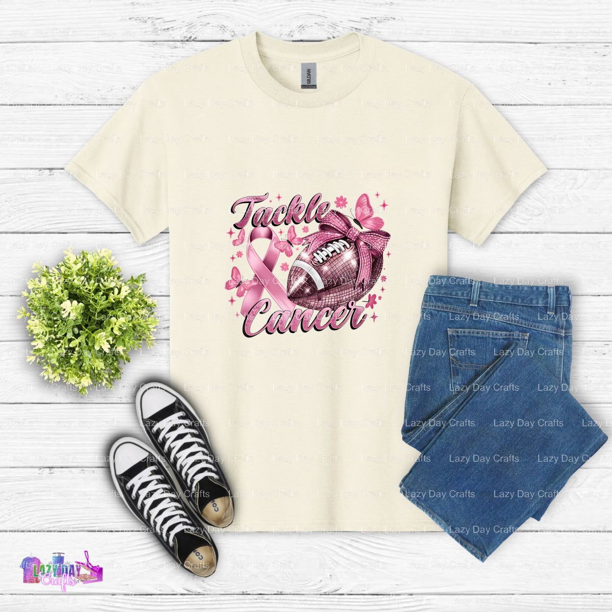 TACKLE CANCER – DTF Transfer (view 2 of 2) – by Lazy Day Crafts – DTF Transfers – DTF Transfers, Premade DTF