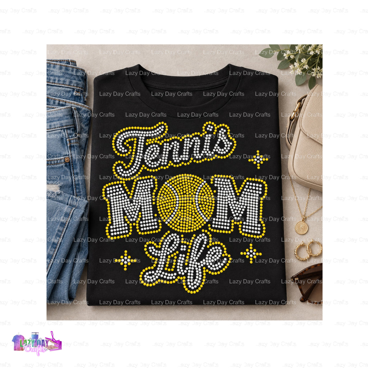 TENNIS MOM LIFE – Spangle Transfer – by Lazy Day Crafts – Spangle Transfers – Spangle Transfers, Premade Spangle