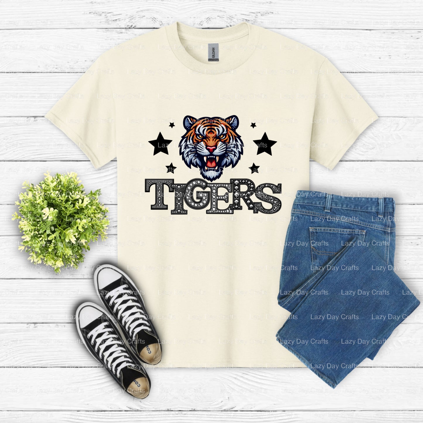 TIGERS Distressed Mascot – DTF Transfer (view 1 of 2) – by Lazy Day Crafts – DTF Transfers – DTF Transfers, Premade DTF