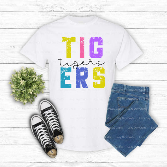 TIGERS Grunge Mascot – DTF Transfer (view 1 of 2) – by Lazy Day Crafts – DTF Transfers – DTF Transfers, Premade DTF