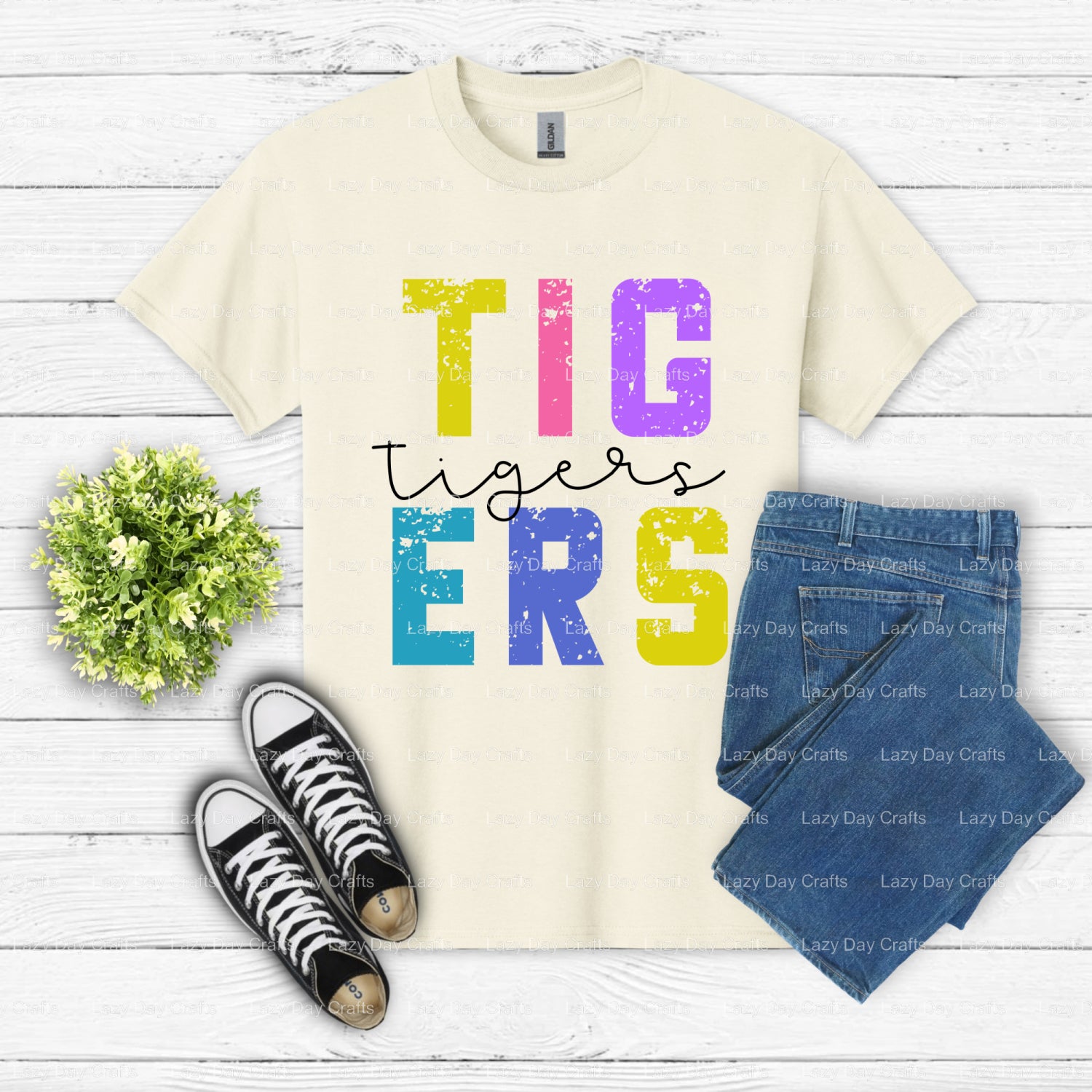 TIGERS Grunge Mascot – DTF Transfer (view 2 of 2) – by Lazy Day Crafts – DTF Transfers – DTF Transfers, Premade DTF