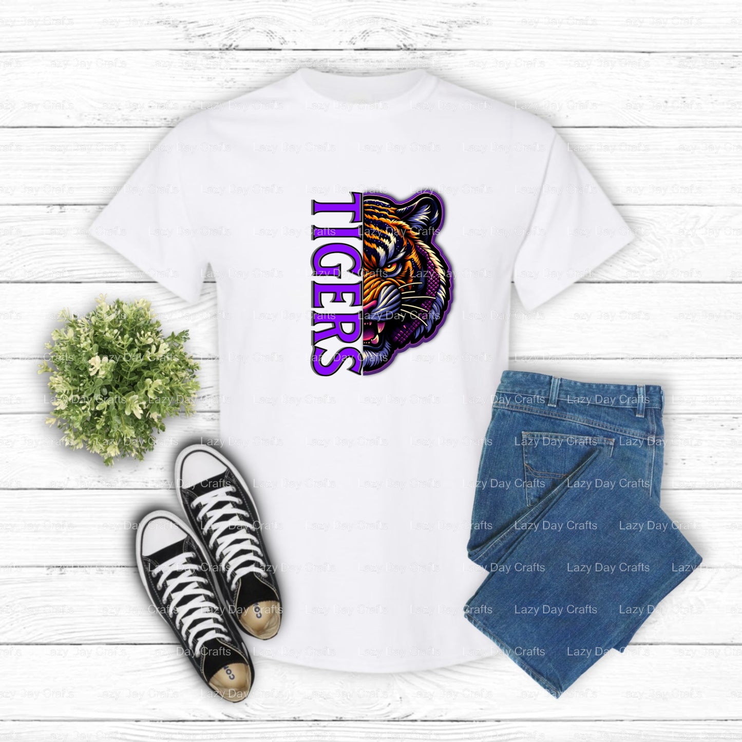 TIGERS – Mascot Spirit Wear DTF Transfer (view 1 of 2) – by Lazy Day Crafts – DTF Transfers – mascot, spirit wear