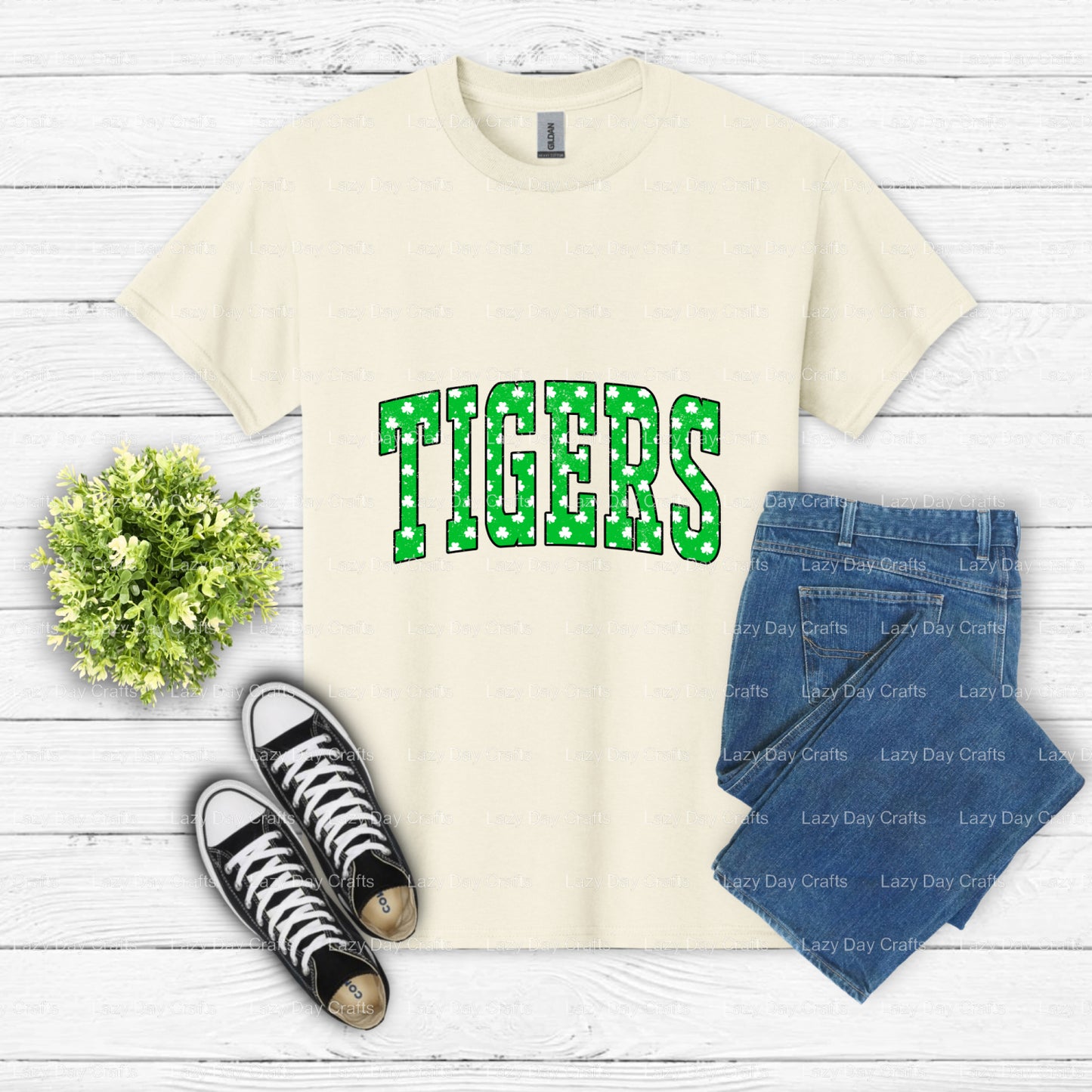 TIGERS Shamrock – DTF Transfer (view 2 of 2) – by Lazy Day Crafts – DTF Transfers – DTF Transfers, Premade DTF