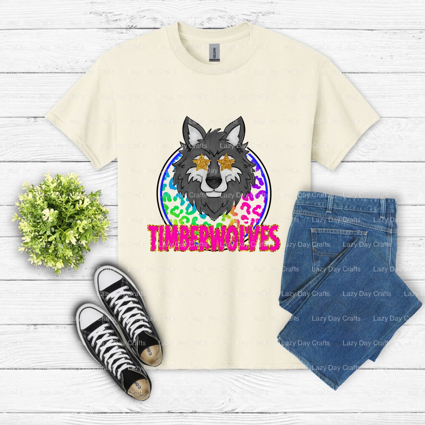 TIMBERWOLVES Leopard Rainbow – Fan Gear DTF Transfer (view 2 of 2) – by Lazy Day Crafts – DTF Transfers – DTF Transfers, P...