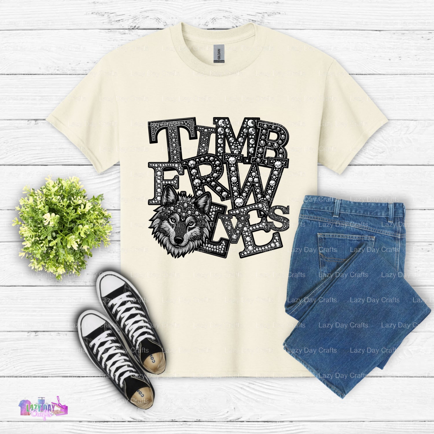 Timberwolves Rhinestone Logo – NBA DTF Transfer (view 2 of 2) – by Lazy Day Crafts – DTF Transfers – Timberwolves, NBA