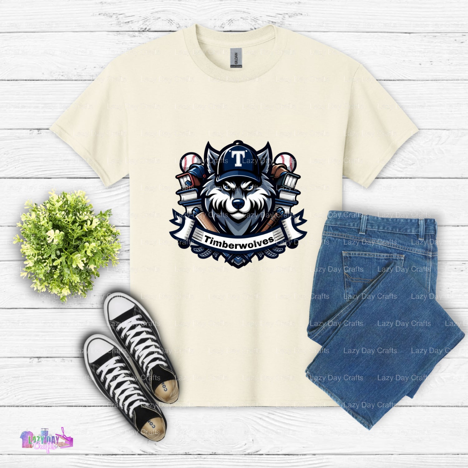 Timberwolves Wolf & Basketball Logo – Basketball Fan DTF Transfer (view 2 of 2) – by Lazy Day Crafts – DTF Transfers – Bas...