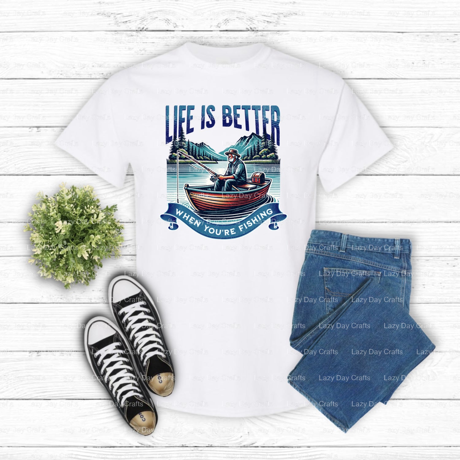 Vintage Fishing Adventure – Custom Apparel DTF Transfer (view 1 of 2) – by Lazy Day Crafts – DTF Transfers – DTF Transfers...