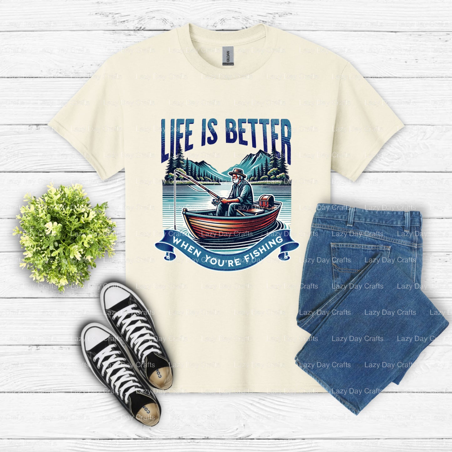 Vintage Fishing Adventure – Custom Apparel DTF Transfer (view 2 of 2) – by Lazy Day Crafts – DTF Transfers – DTF Transfers...