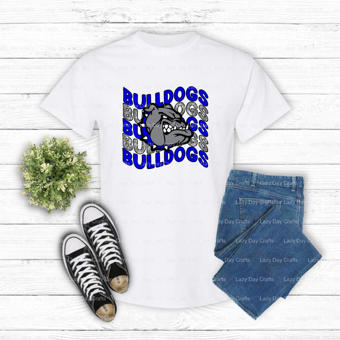 Wavy Bulldogs School Mascot – DTF Transfer (view 1 of 2) – by Lazy Day Crafts – DTF Transfers – School Mascot, Apparel