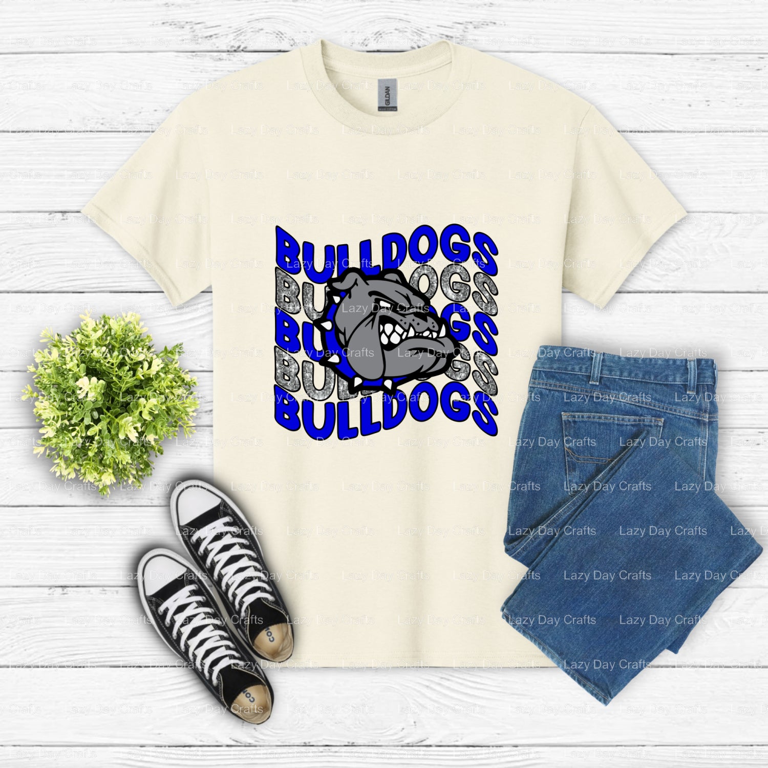 Wavy Bulldogs School Mascot – DTF Transfer (view 2 of 2) – by Lazy Day Crafts – DTF Transfers – School Mascot, Apparel