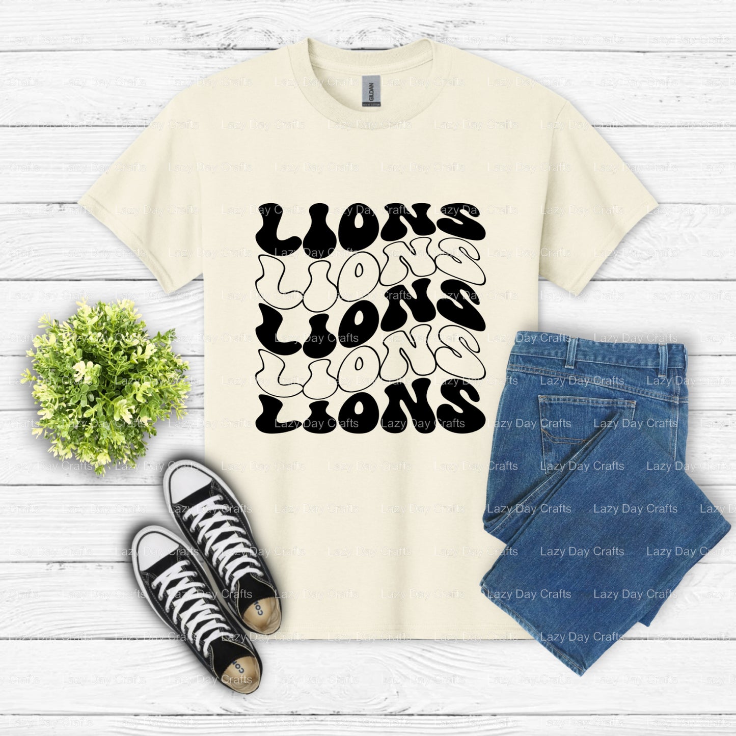Wavy Lions – School Mascot DTF Transfer (view 1 of 2) – by Lazy Day Crafts – DTF Transfers – School Mascot, Premade DTF
