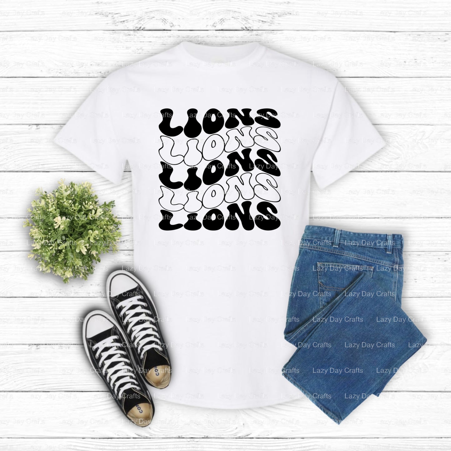 Wavy Lions – School Mascot DTF Transfer (view 2 of 2) – by Lazy Day Crafts – DTF Transfers – School Mascot, Premade DTF