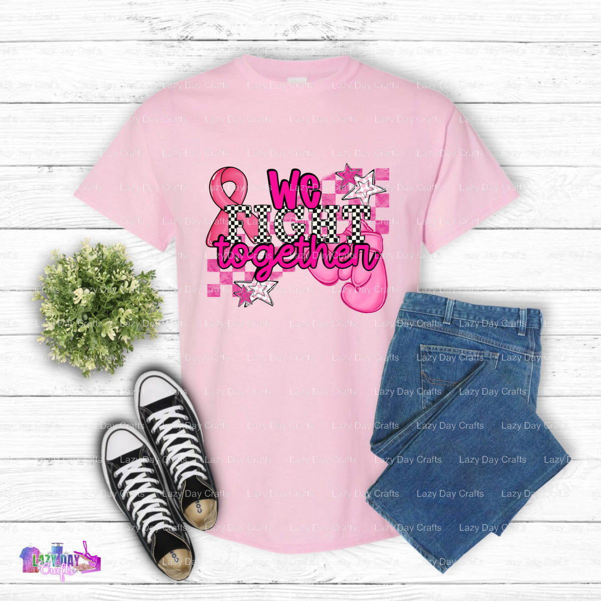 WE FIGHT WITH OUR GLOVES ON BREAST CANCER AWARENESS – DTF Transfer (view 2 of 2) – by Lazy Day Crafts – DTF Transfers – DT...