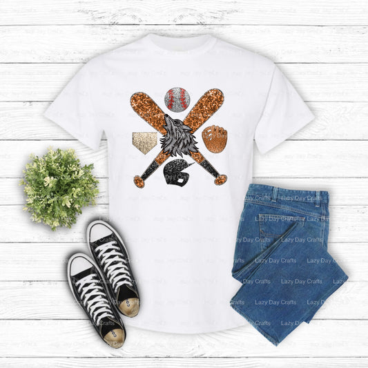 WOLVES Baseball Mascot Glitter – DTF Transfer (view 1 of 2) – by Lazy Day Crafts – DTF Transfers – DTF Transfers, Premade DTF