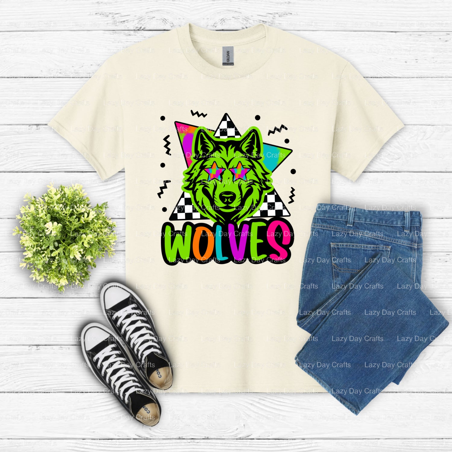 WOLVES Blue Tie-Dye Wolf Head – School Spirit DTF Transfer (view 2 of 2) – by Lazy Day Crafts – DTF Transfers – DTF Transf...