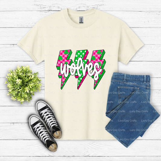 WOLVES Shamrock Lightning Bolt – Fan Gear DTF Transfer (view 1 of 2) – by Lazy Day Crafts – DTF Transfers – DTF Transfers,...