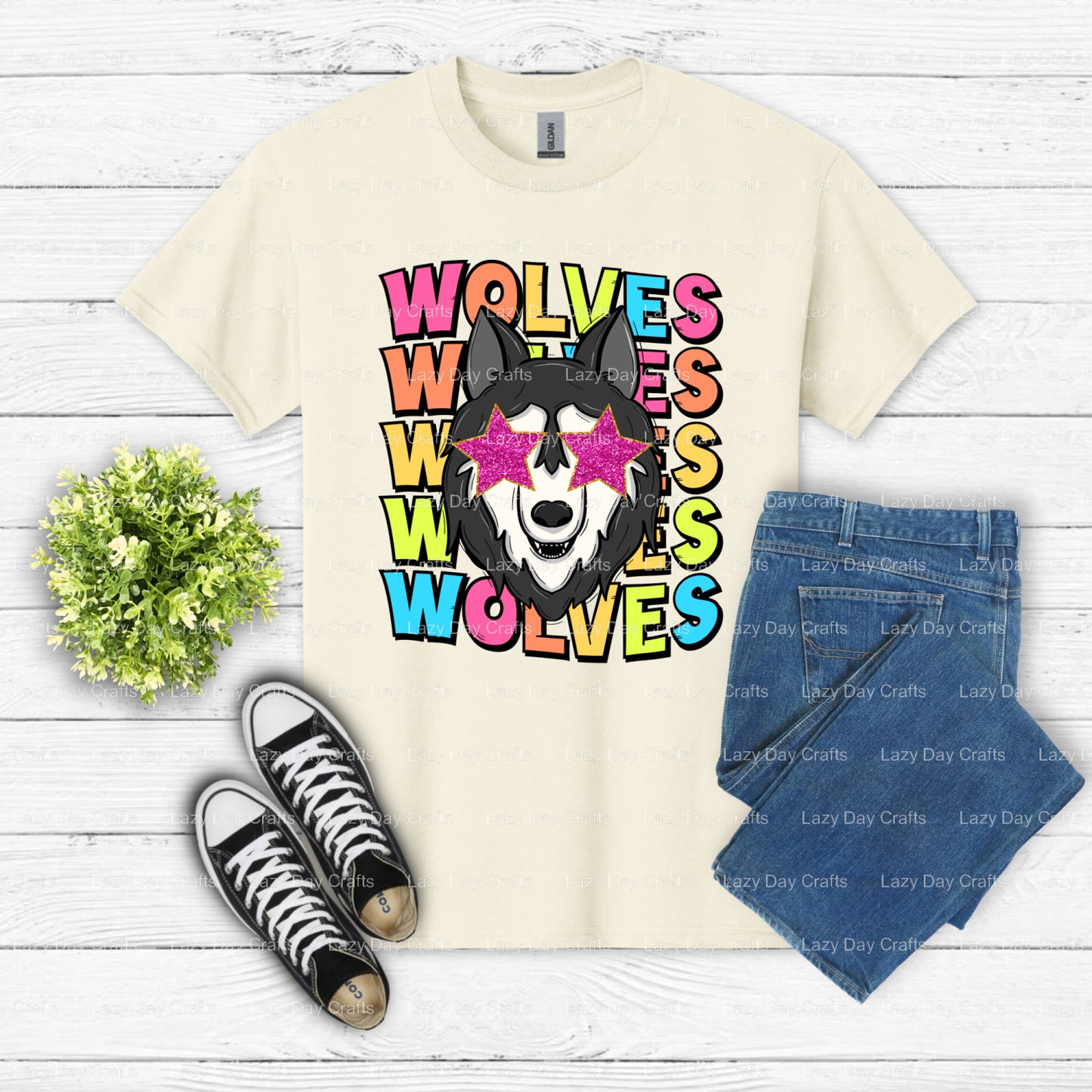 WOLVES Wolf Head Mascot – School Spirit DTF Transfer (view 2 of 2) – by Lazy Day Crafts – DTF Transfers – DTF Transfers, P...