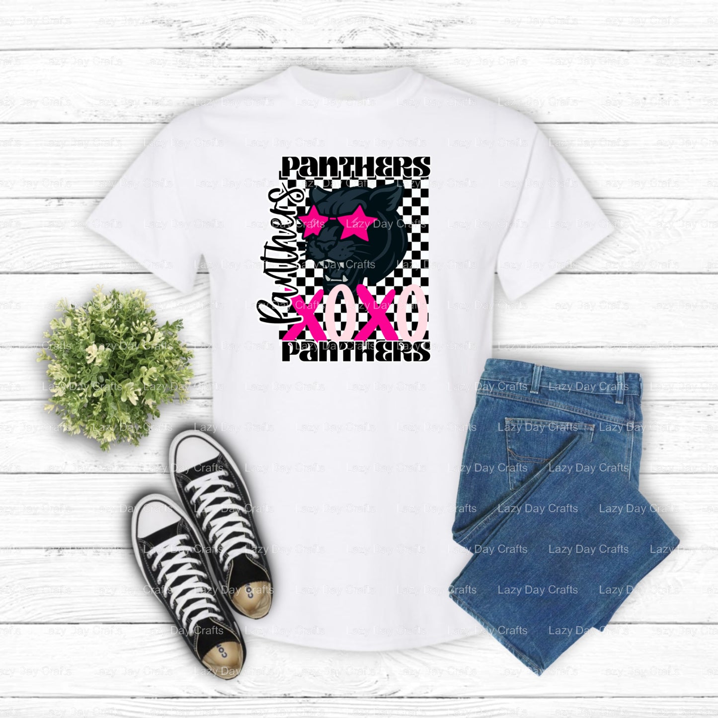 XOXO PANTHERS Panther Mascot – School Spirit DTF Transfer (view 1 of 2) – by Lazy Day Crafts – DTF Transfers – School Masc...